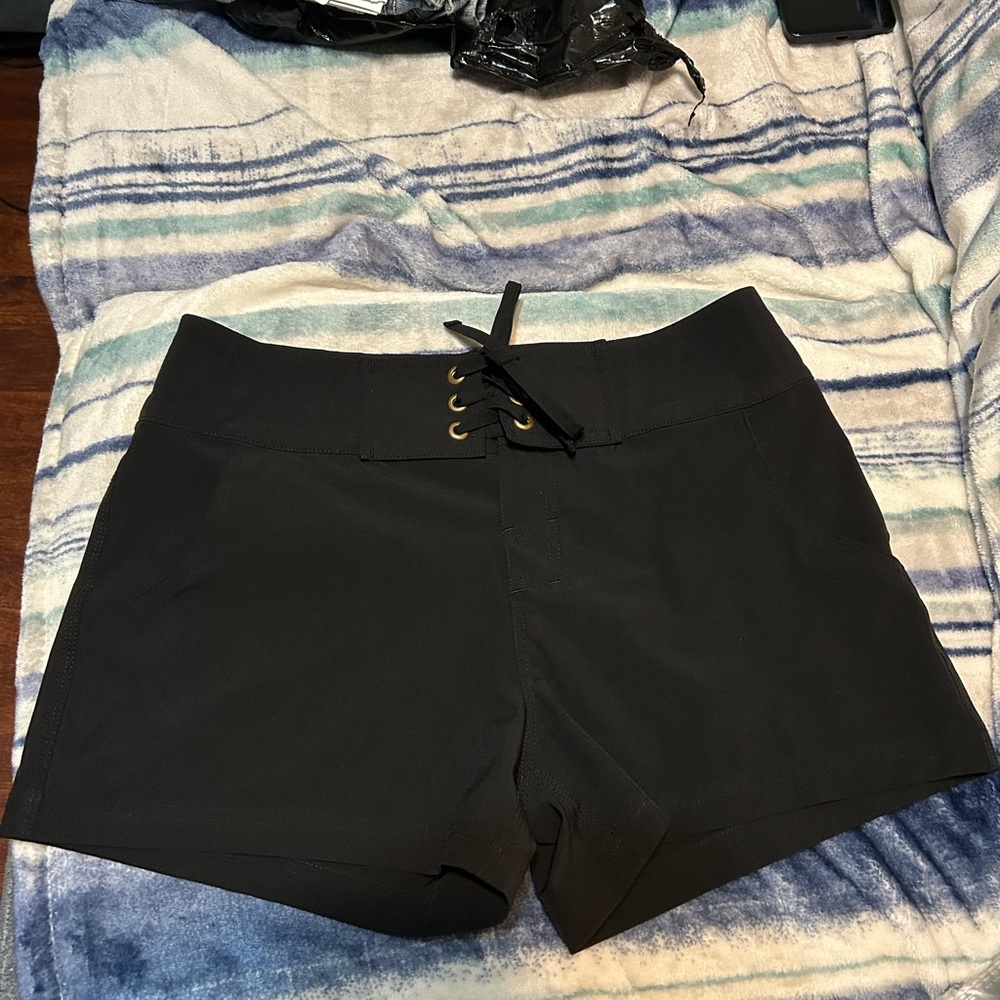La Blanca Black Lace-Up Bathing suit Shorts